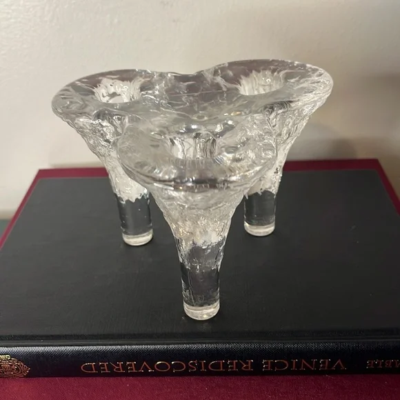 Vintage IGLOO by Kosta Boda Glass 3 Light Candlestick Holder Sweden - Picture 2 of 6